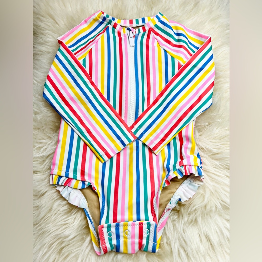 Old Navy Toddler girls stripe swimsuit. Size 12-18 months.